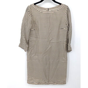 Massimo Dutti Dress Womens Small Beige Navy Stripe Silk 3/4 Sleeve Lined Minimal